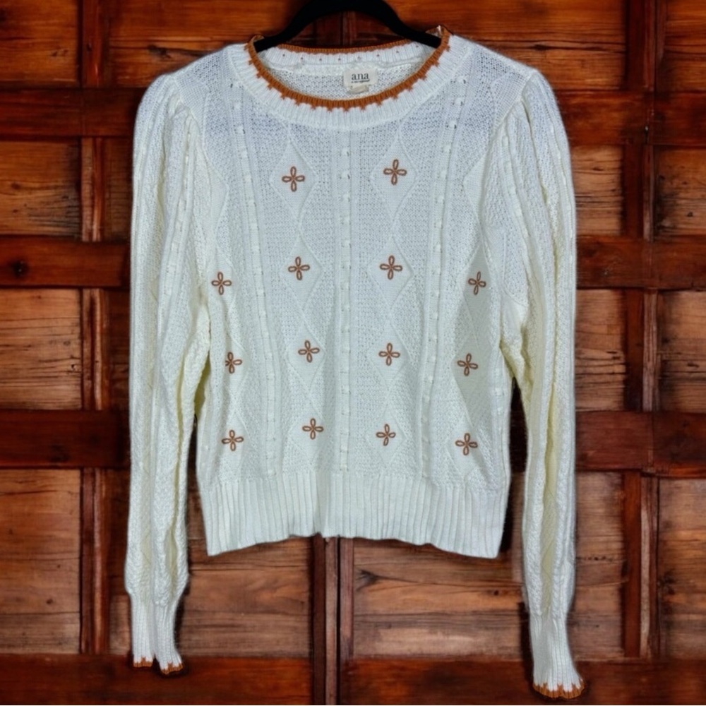 A.N.A Chunky Knit Embroidered Snowdrift Oversized Pullover Sweater Women's M